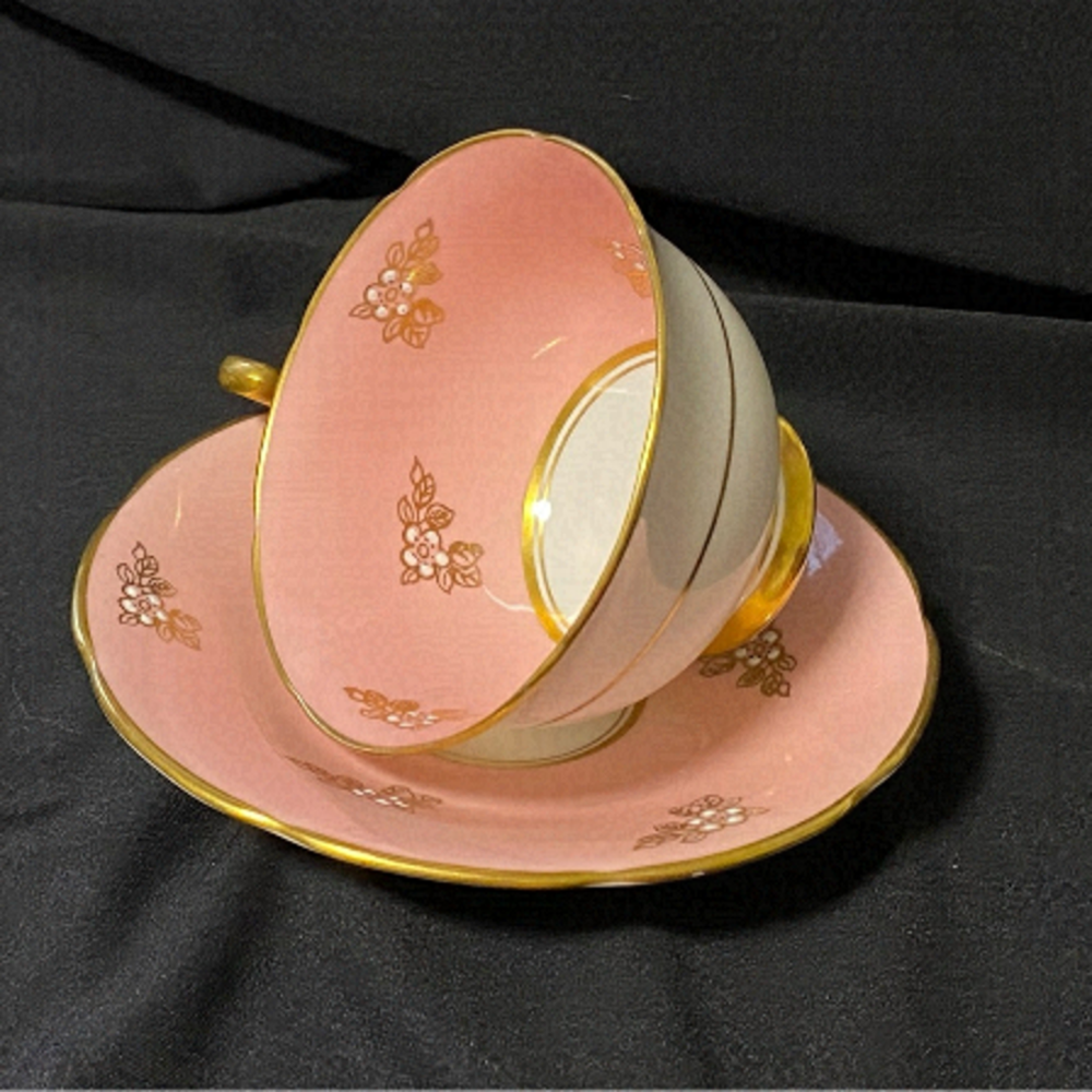 Adderley Vintage Fine Bone China Cup and Saucer, Made in England, Pink & White